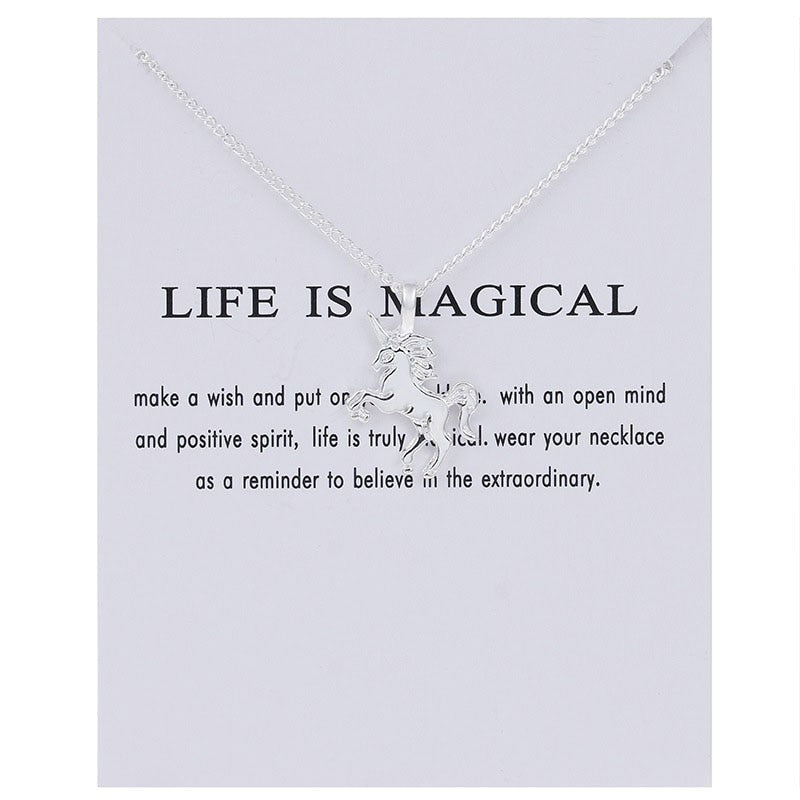 New Trendy Alloy Cute Elegant Sun Love Star Leaves Clover Unicorn Luck Pendant Necklaces for Women Fashion Accessories Jewelry