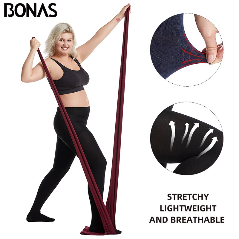 BONAS Velvet Leggings Autumn Winter Elasticity Breathable Black Plus Size Leggings Women Warm Polyester Leggings Woman Clothing