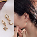 Trendy Gold Color 316L Stainless Steel Zircon Crystal Star Moon Pattern Earrings for Women Simple Jewelry Gift New