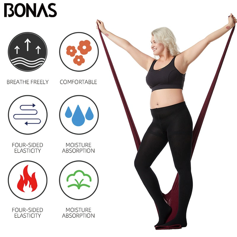 BONAS Velvet Leggings Autumn Winter Elasticity Breathable Black Plus Size Leggings Women Warm Polyester Leggings Woman Clothing