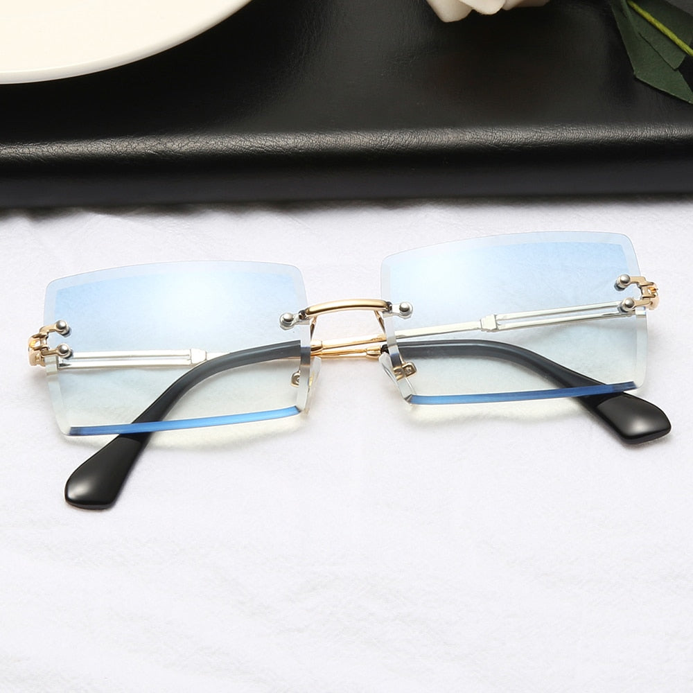 Fashion Square Rimless Sunglasses New Women Small Sun glasses Shades Luxury Brand Metal Sunglass UV400 Eyewear