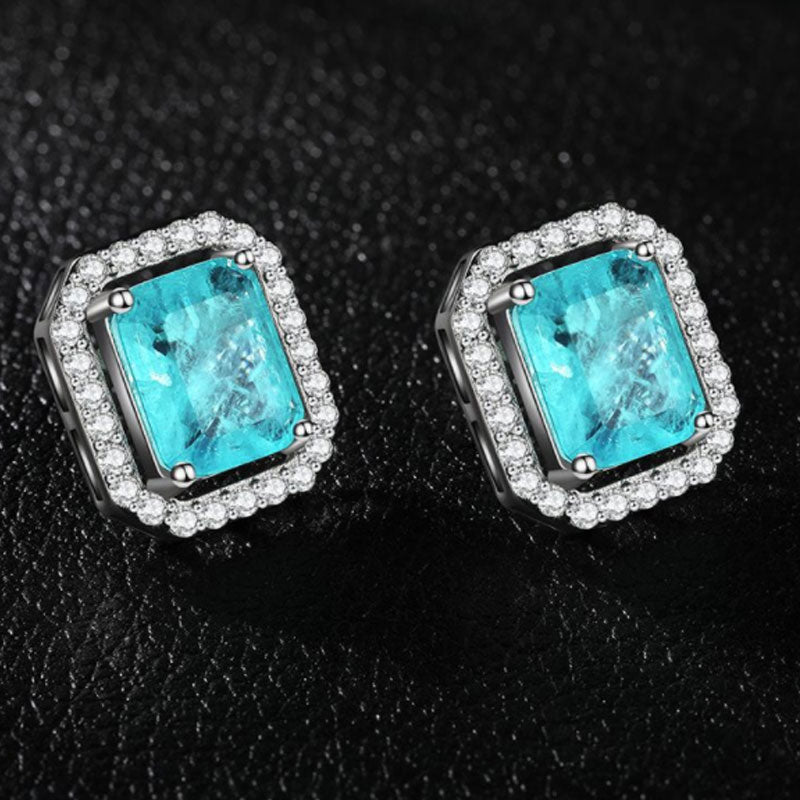 Small fresh color treasure earrings imitation Paraiba rectangular 8*10 earrings Korean fashion temperament earrings women