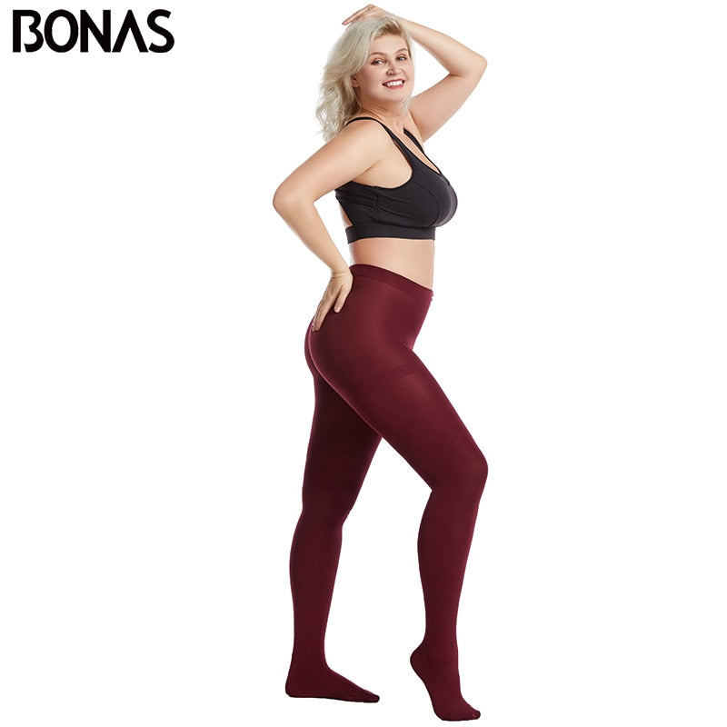 BONAS Velvet Leggings Autumn Winter Elasticity Breathable Black Plus Size Leggings Women Warm Polyester Leggings Woman Clothing