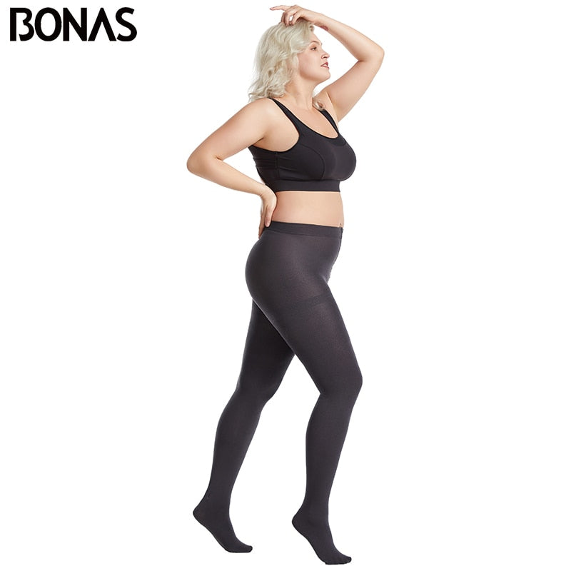 BONAS Velvet Leggings Autumn Winter Elasticity Breathable Black Plus Size Leggings Women Warm Polyester Leggings Woman Clothing
