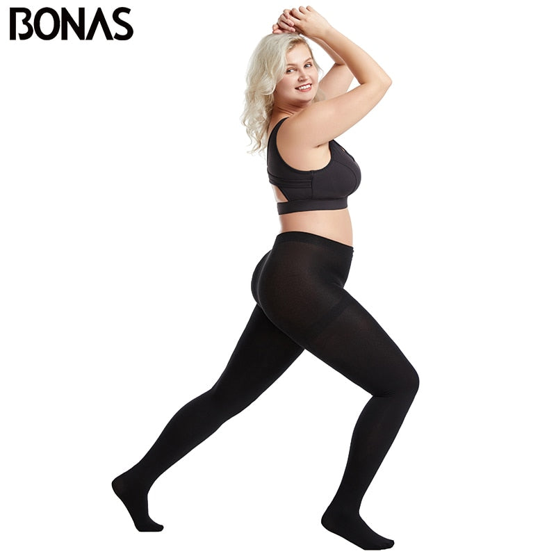 BONAS Velvet Leggings Autumn Winter Elasticity Breathable Black Plus Size Leggings Women Warm Polyester Leggings Woman Clothing