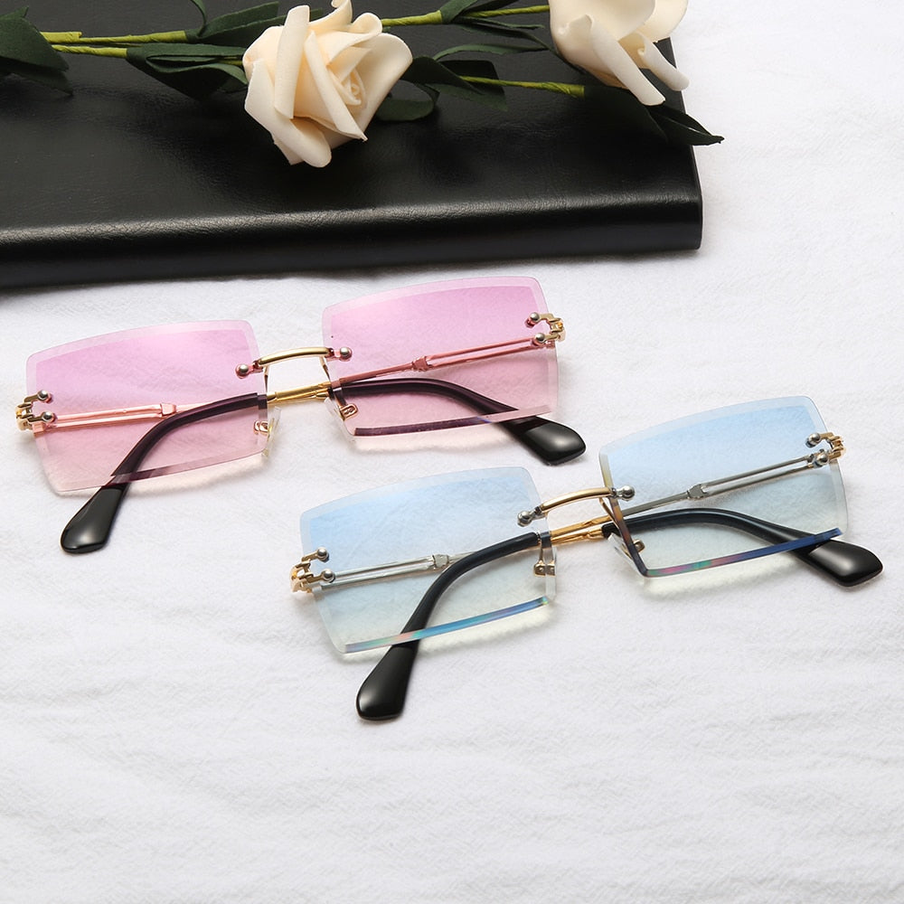Fashion Square Rimless Sunglasses New Women Small Sun glasses Shades Luxury Brand Metal Sunglass UV400 Eyewear