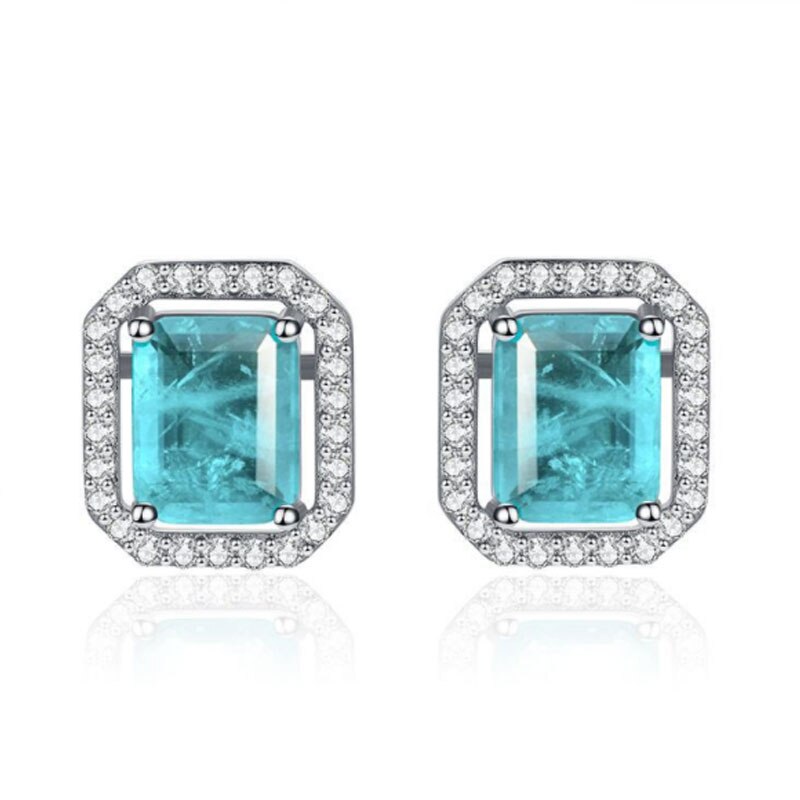 Small fresh color treasure earrings imitation Paraiba rectangular 8*10 earrings Korean fashion temperament earrings women
