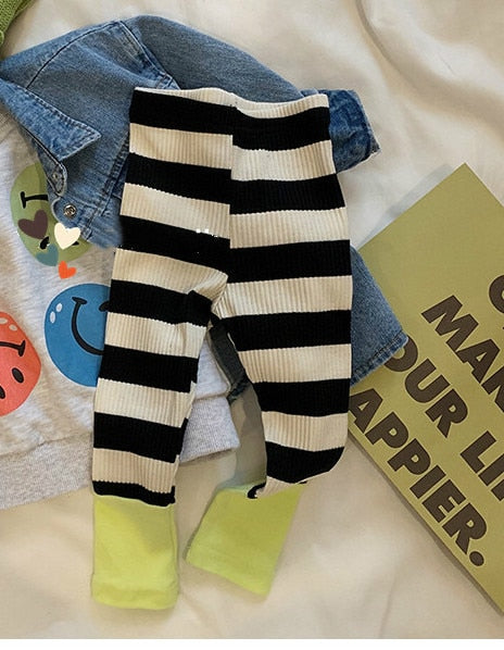Boy and girl baby leggings stitching spring models wild striped leggings baby leggings newborn girl