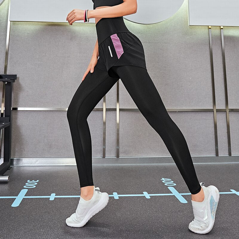 Women High Waisted Yoga Pants fake two pieces Seamless Leggings High Elastic for Fitness Running Exercise Tights Leggins