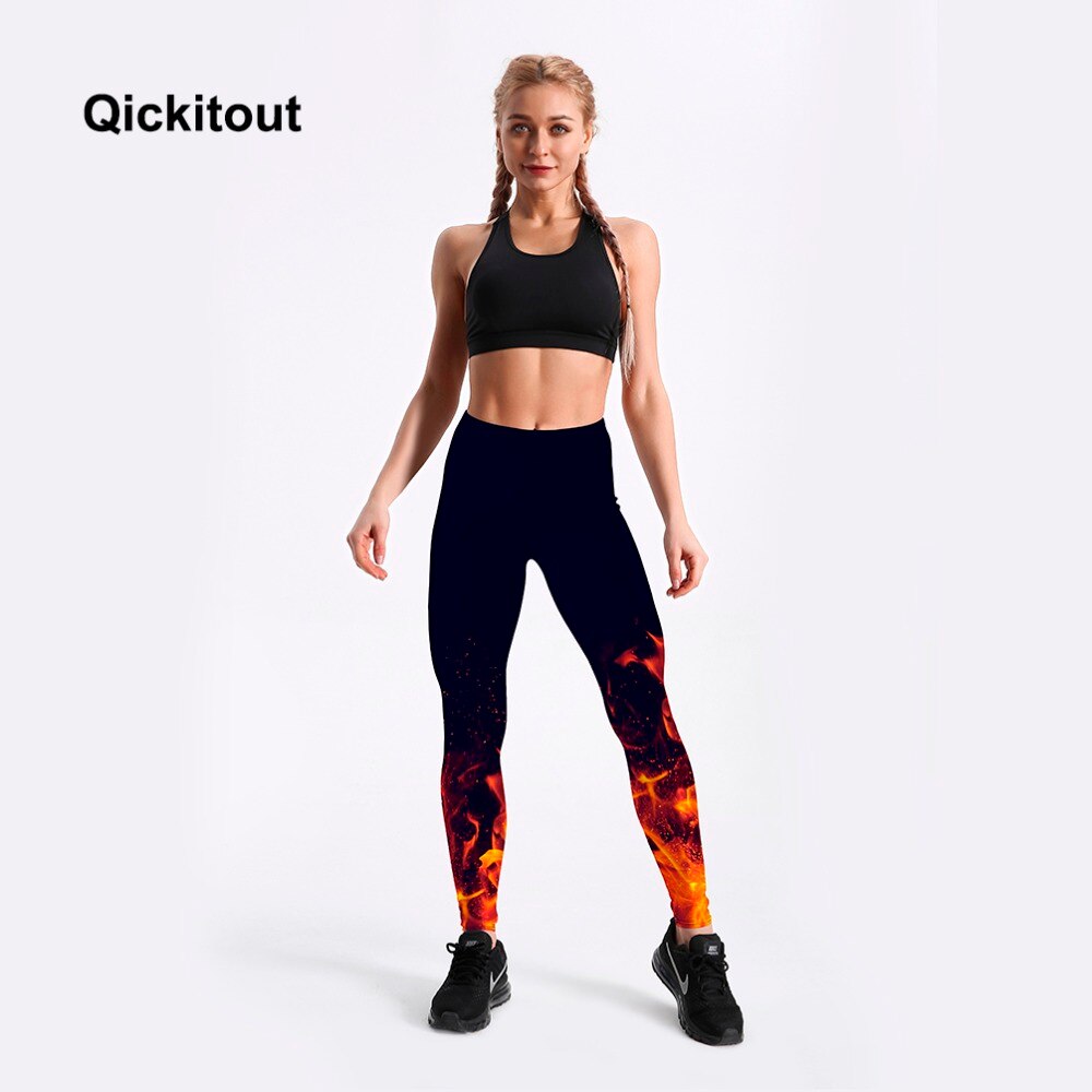 Qickitout Leggings Russian style Fire flame Printing Leggings Punk Women Legging Stretchy Trousers Casual Pants Womens Leggings
