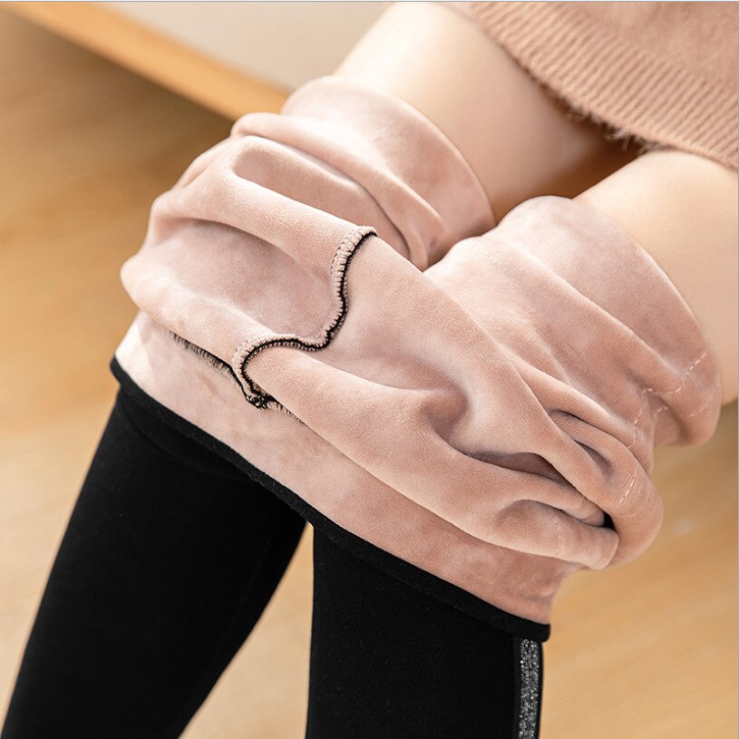 2020 Autumn Winter Cotton Velvet Leggings Women High Waist Side Stripes Sporting Fitness Leggings Pants Warm Thick Leggings