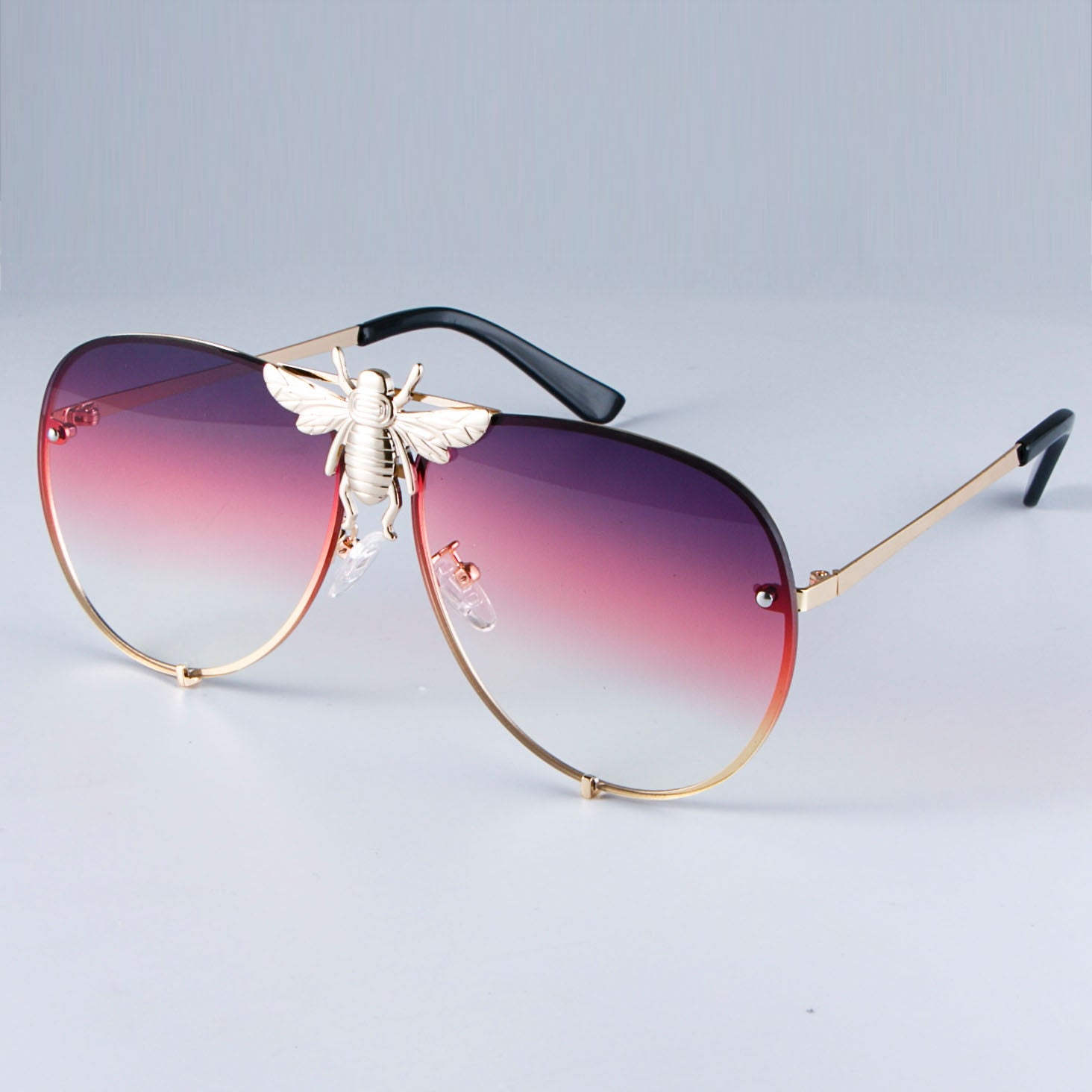 47850 Luxury Metal Big Bee Pilot Sunglasses Gradient Lenses UV400 Retro Men Women Shades