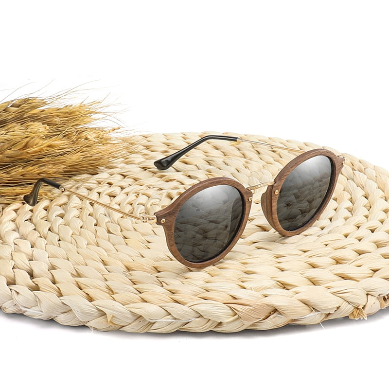 Ultralight Women Men Polarized Sunglasses Wooden Round Frame CR39 Lens