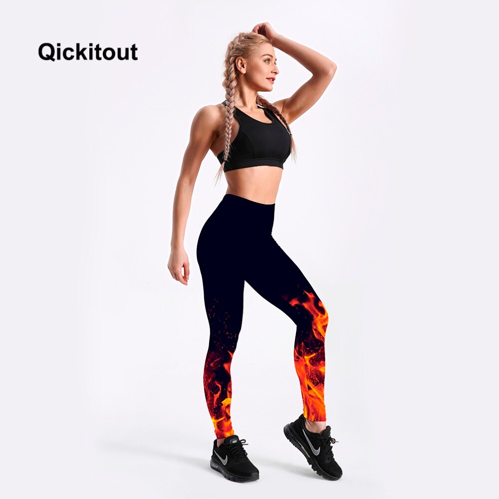 Qickitout Leggings Russian style Fire flame Printing Leggings Punk Women Legging Stretchy Trousers Casual Pants Womens Leggings