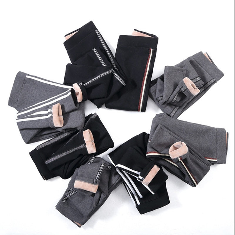 2020 Autumn Winter Cotton Velvet Leggings Women High Waist Side Stripes Sporting Fitness Leggings Pants Warm Thick Leggings