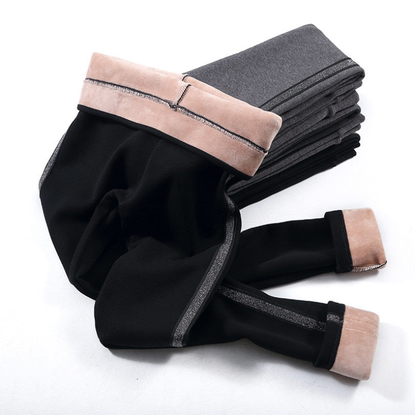 2020 Autumn Winter Cotton Velvet Leggings Women High Waist Side Stripes Sporting Fitness Leggings Pants Warm Thick Leggings