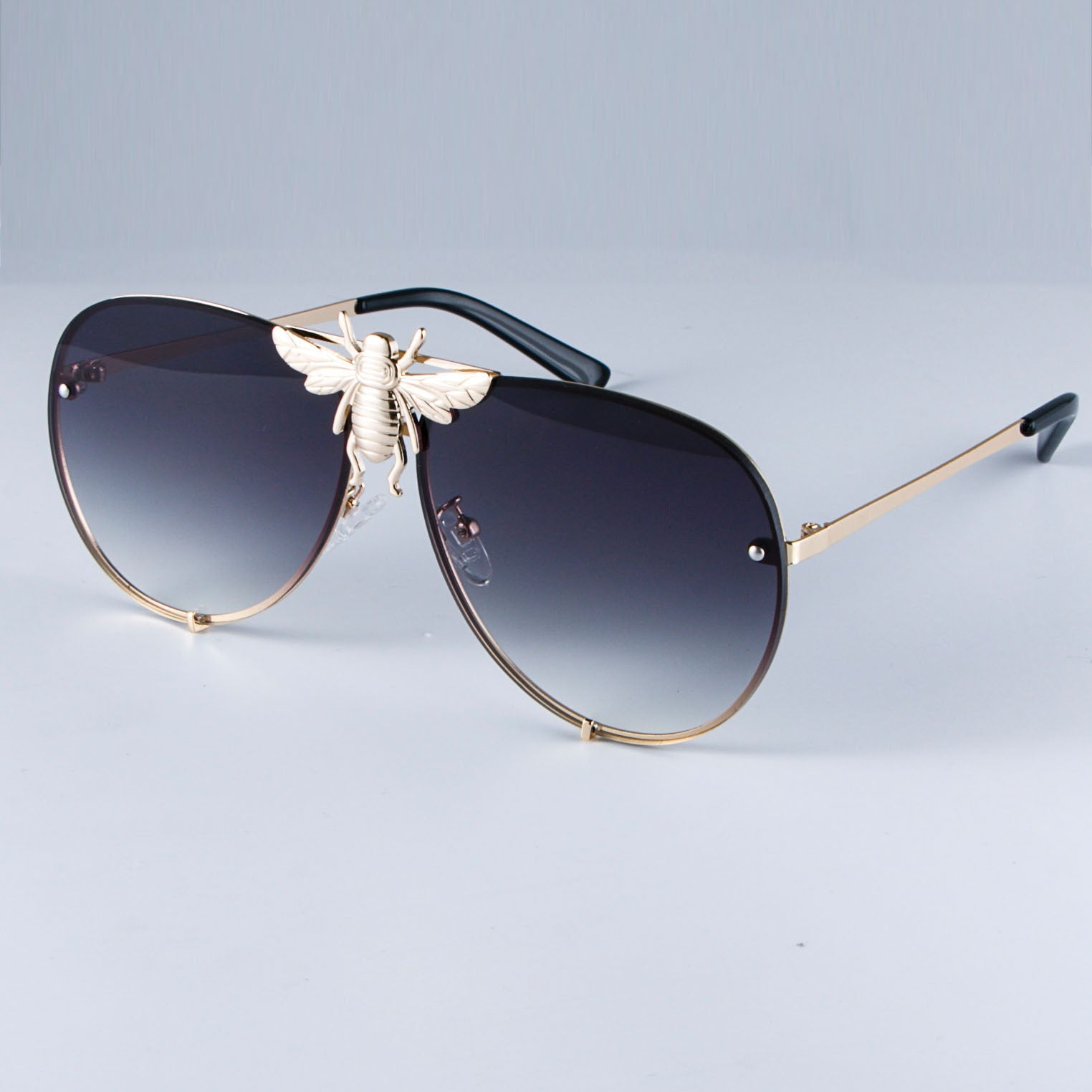 47850 Luxury Metal Big Bee Pilot Sunglasses Gradient Lenses UV400 Retro Men Women Shades