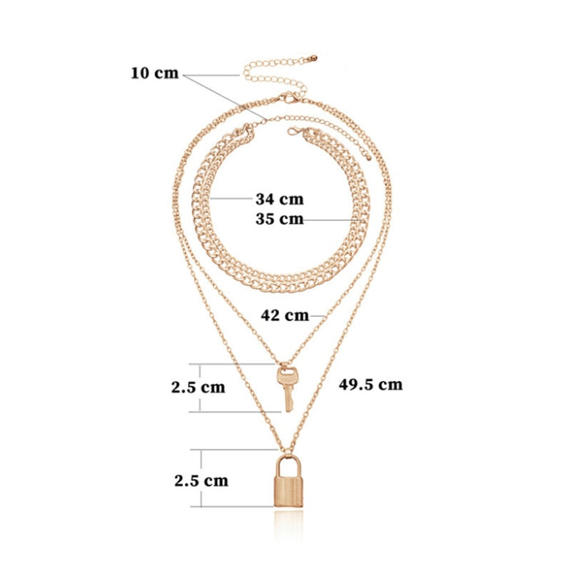 Rock Cuban block chain lover lock pendant collar necklace steampunk hip hop padlock chain necklace women couple jewelry