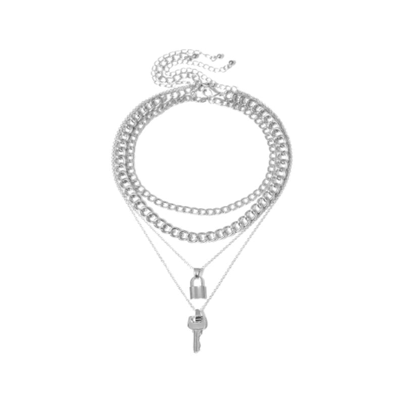Rock Cuban block chain lover lock pendant collar necklace steampunk hip hop padlock chain necklace women couple jewelry
