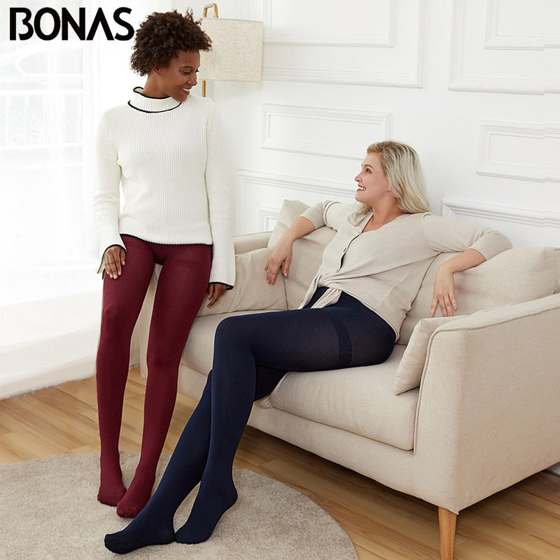 BONAS Velvet Leggings Autumn Winter Elasticity Breathable Black Plus Size Leggings Women Warm Polyester Leggings Woman Clothing