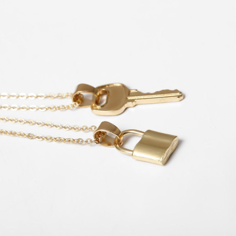 Rock Cuban block chain lover lock pendant collar necklace steampunk hip hop padlock chain necklace women couple jewelry